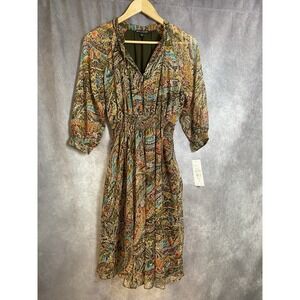 Sam and Jess Women's 3/4 sleeve Green Paisley Fit Flare Dress New With Tag Sz PS